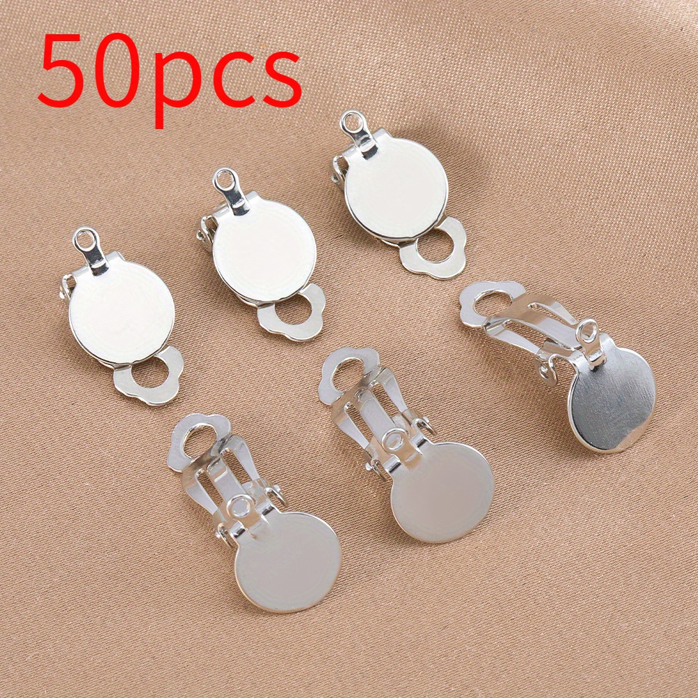50pcs Fashion Frog Round Blank Ear Clip Base, DIY Supplies